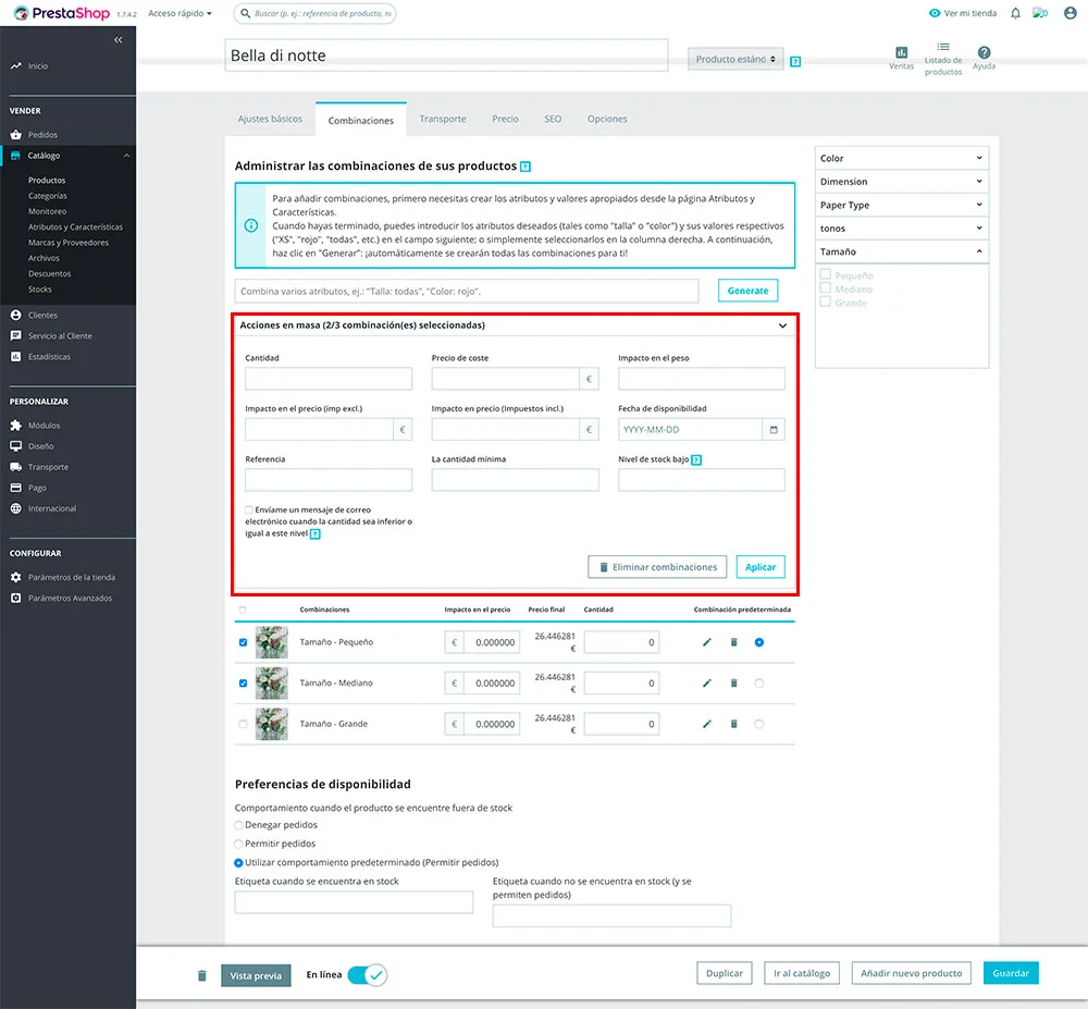 Prestashop - combinaciones de productos Prestashop - combinaciones de productos