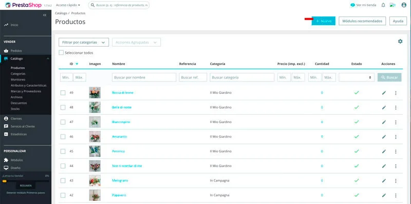 Back office de Prestashop 1.7 - Productos