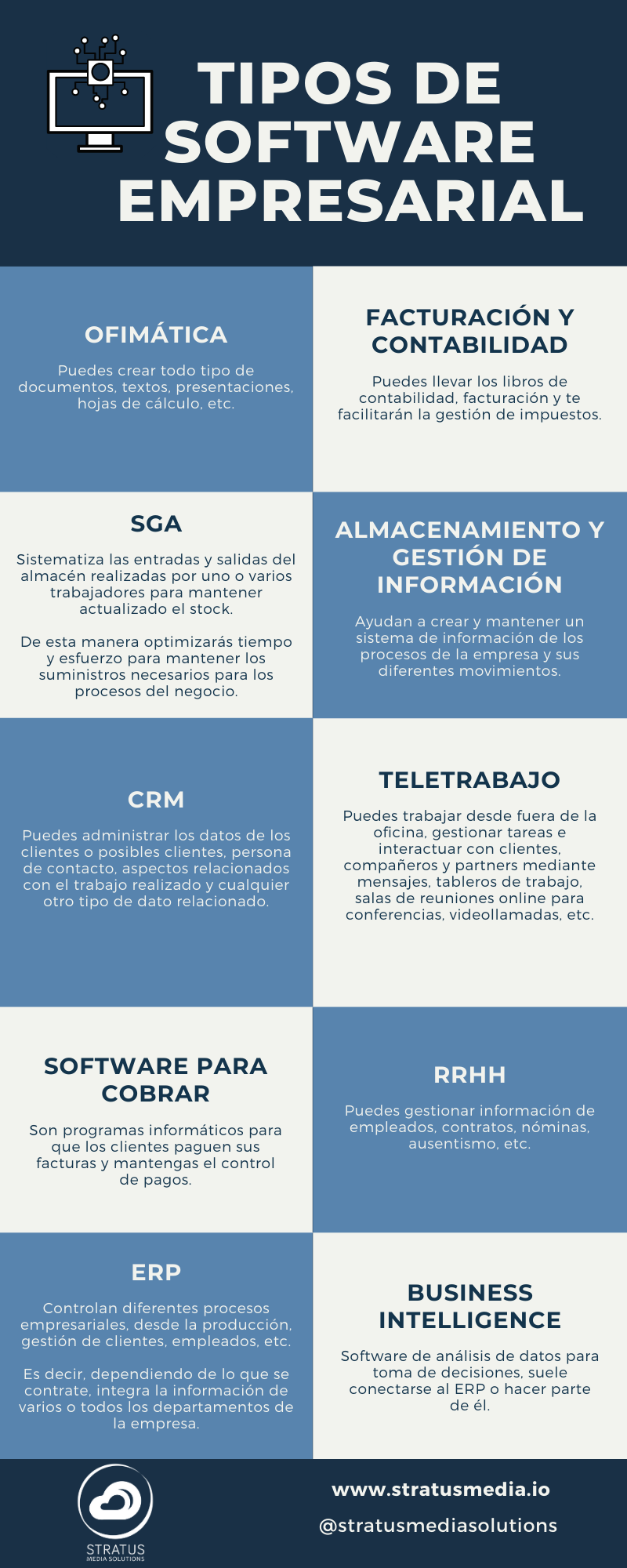 Infografía de tipos de software empresarial
